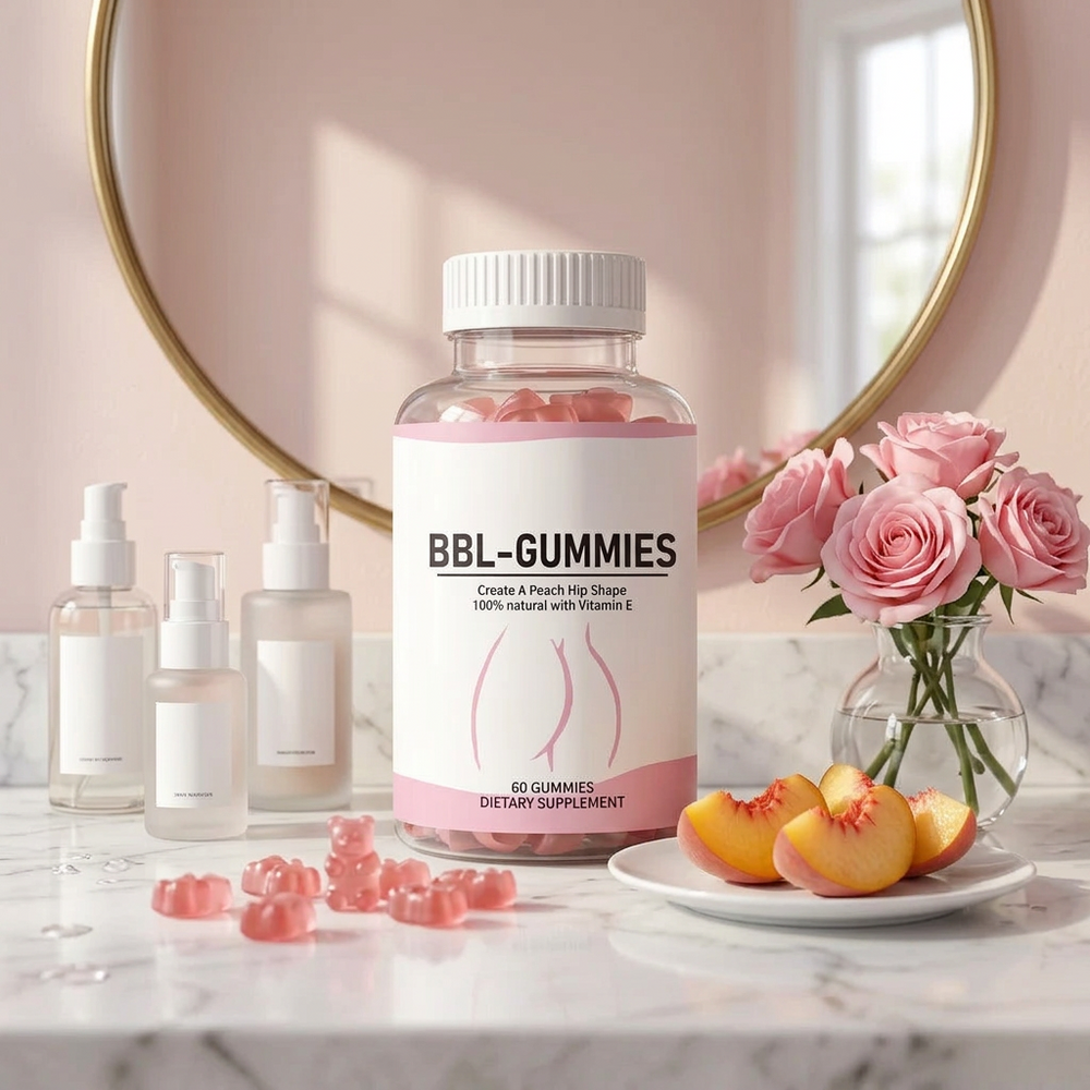 BBL Gummies on a bathroom vanity
